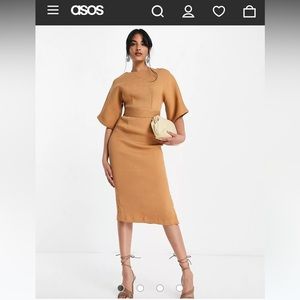 NWT Closet London ribbed pencil midi dress in camel
